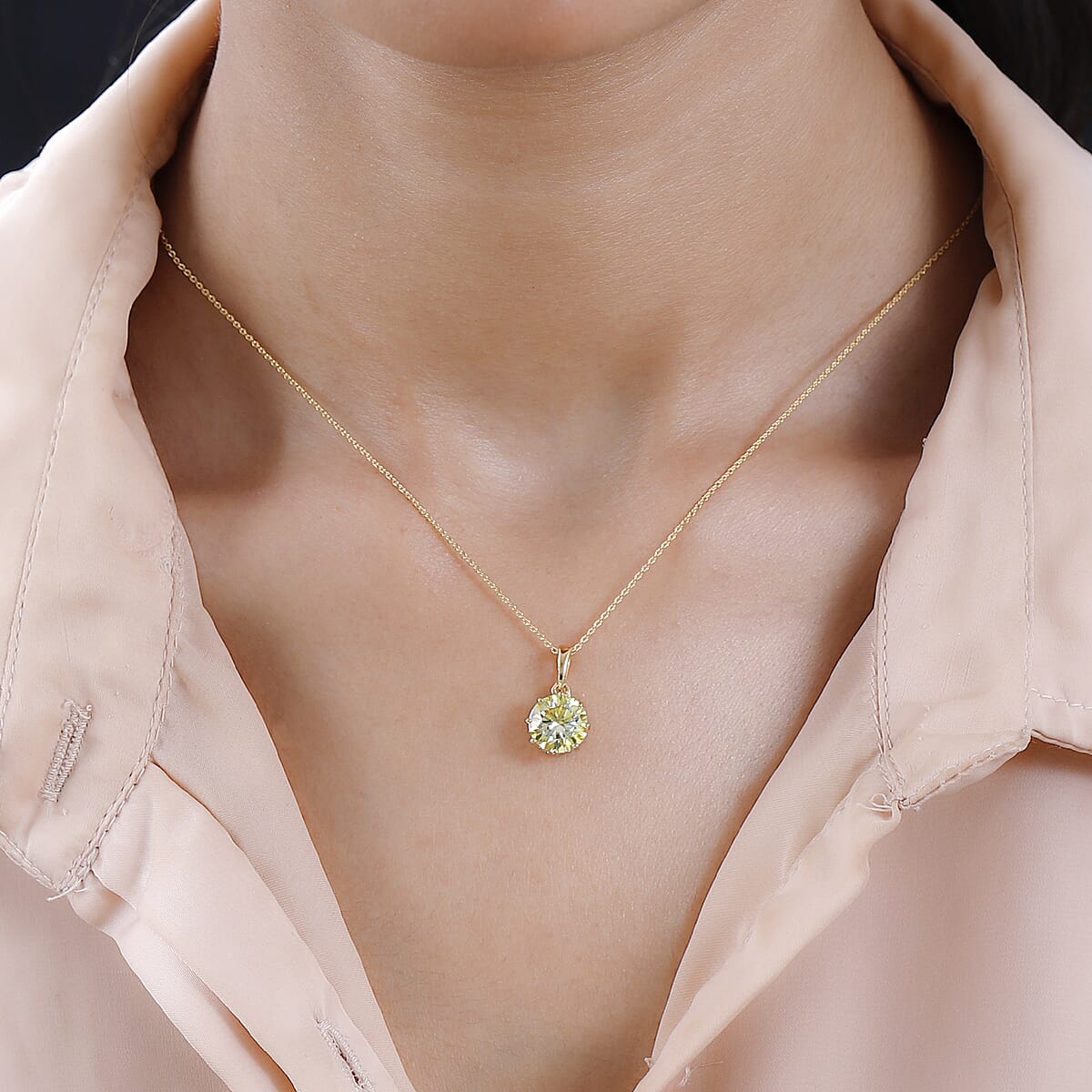 Yellow and White Moissanite Pendant Necklace 20 Inches in Vermeil Yellow Gold Over Sterling Silver 2.60 ctw image number 2