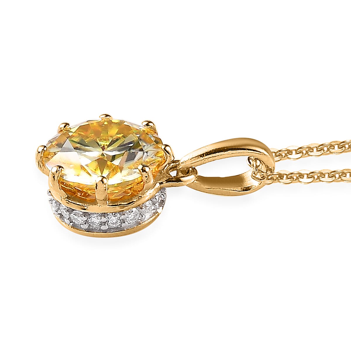 Yellow and White Moissanite Pendant Necklace 20 Inches in Vermeil Yellow Gold Over Sterling Silver 2.60 ctw image number 3
