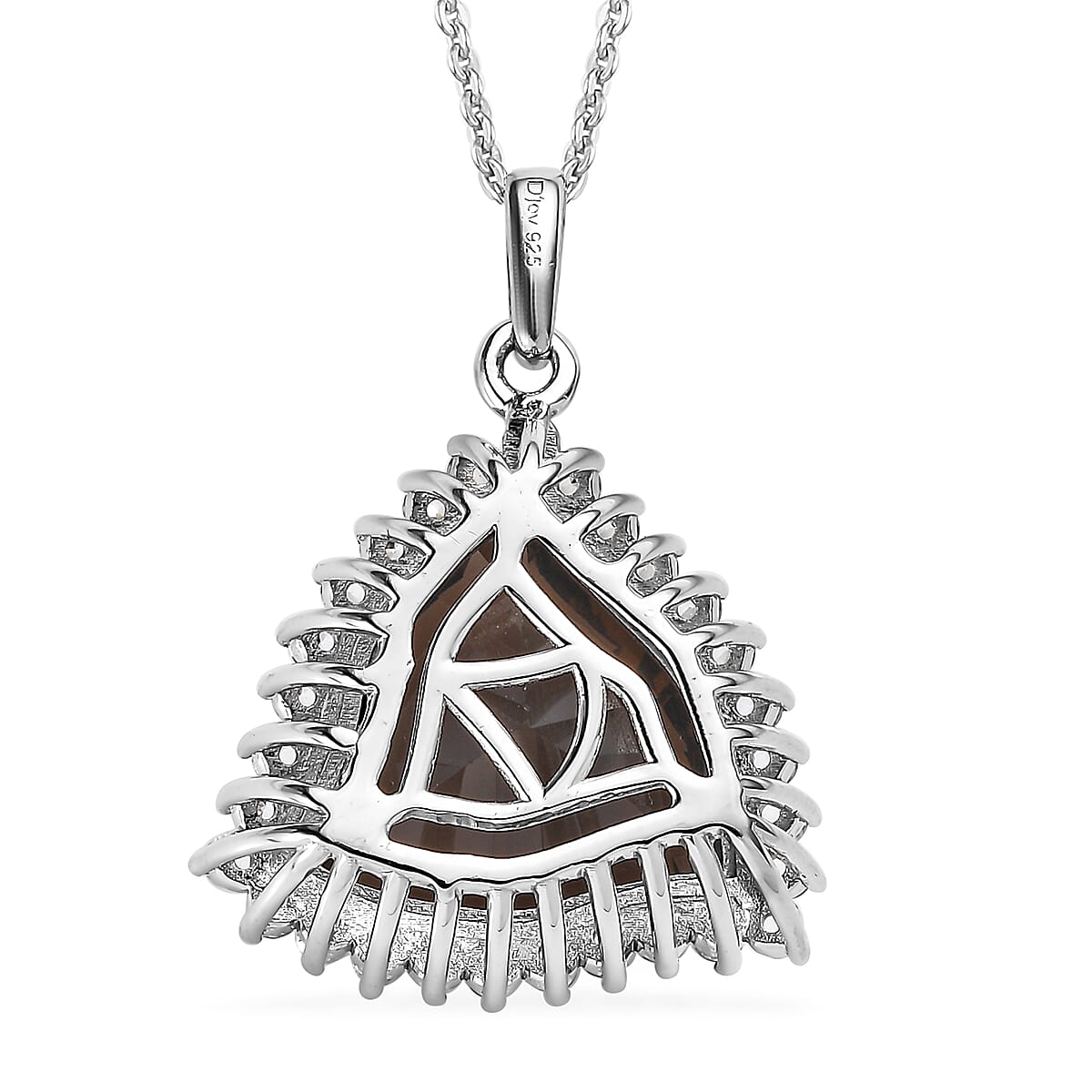 Fancy Cut Brazilian Smoky Quartz and White Zircon Pendant Necklace 20 Inches in Platinum Over Sterling Silver 11.85 ctw