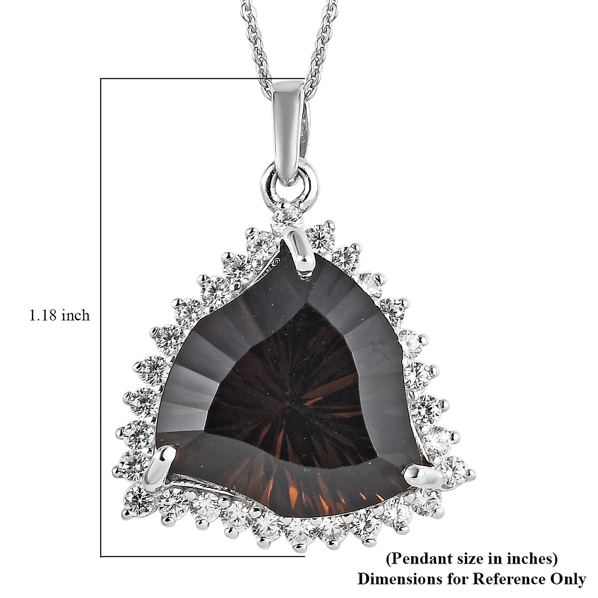 Fancy Cut Brazilian Smoky Quartz and White Zircon Pendant Necklace 20 Inches in Platinum Over Sterling Silver 11.85 ctw