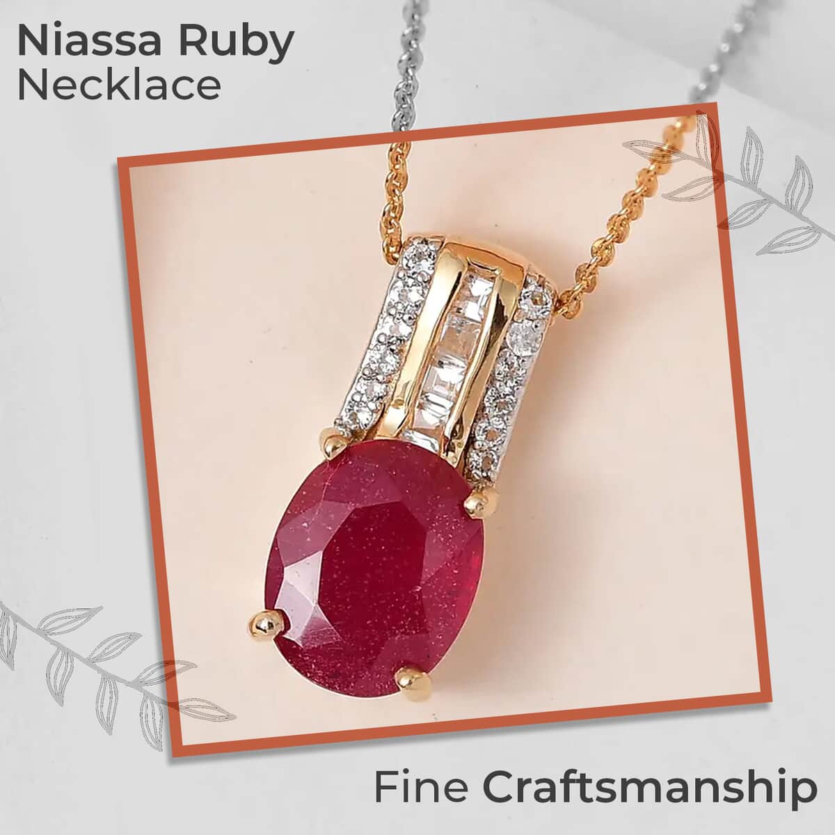 Niassa Ruby (FF) and White Topaz Pendant Necklace 20 Inches in Vermeil Yellow Gold Over Sterling Silver 4.15 ctw image number 1