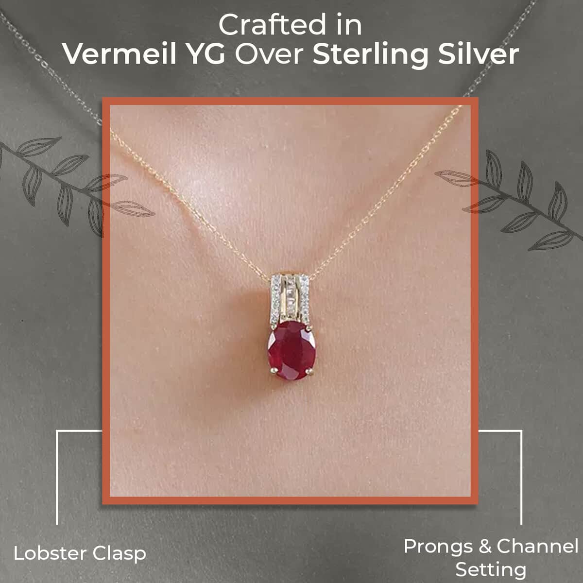 Niassa Ruby (FF) and White Topaz Pendant Necklace 20 Inches in Vermeil Yellow Gold Over Sterling Silver 4.15 ctw image number 2