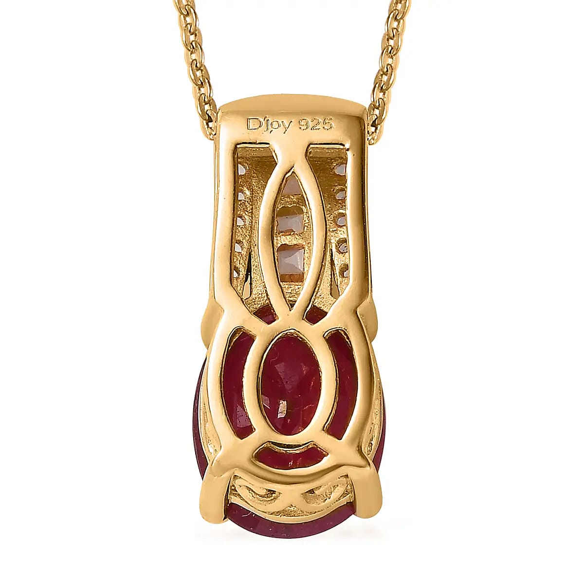 Niassa Ruby Pendant Necklace, White Topaz Accent Pendant Necklace, 20 Inch Pendant Necklace, Vermeil Yellow Gold Over Sterling Silver Necklace 4.15 ctw