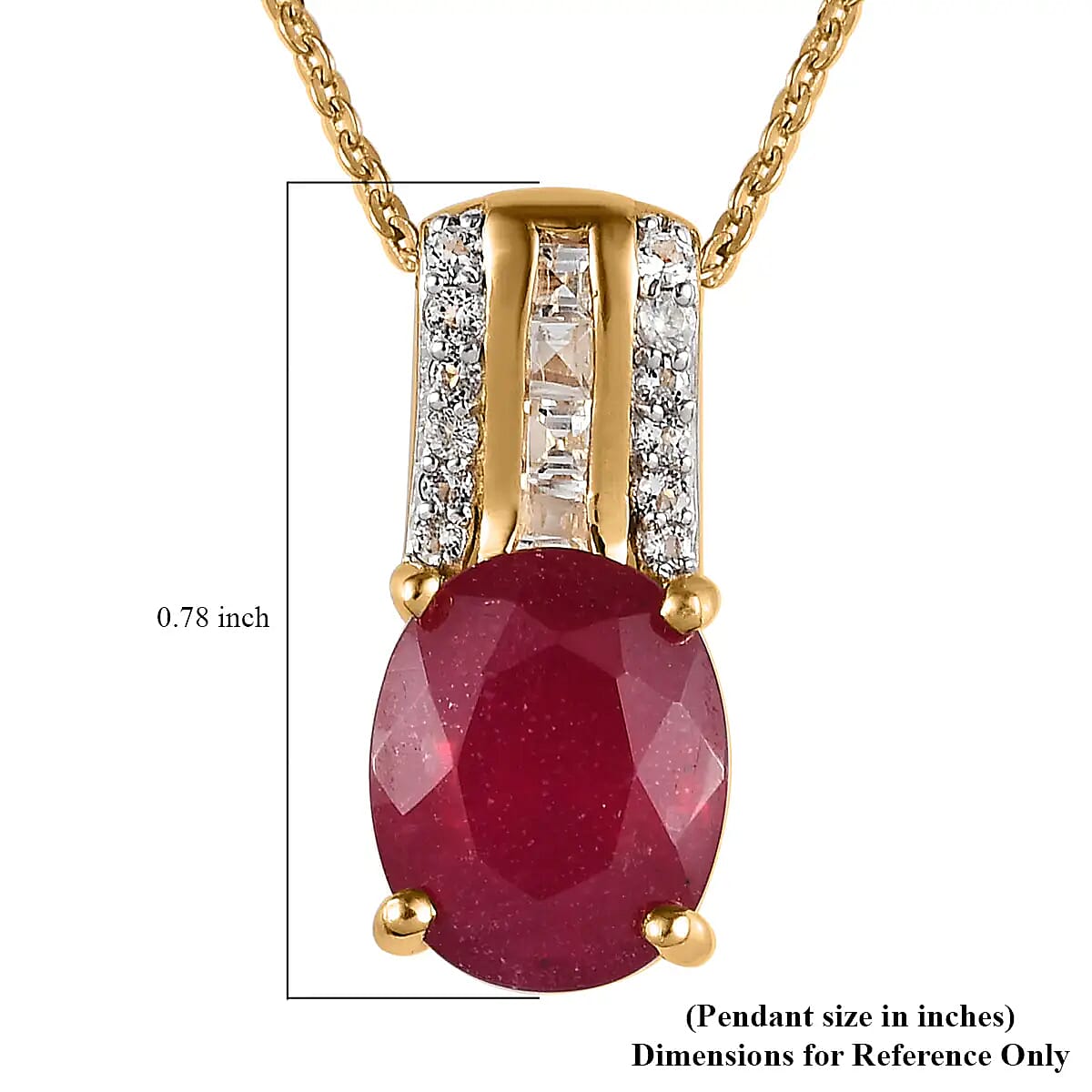 Niassa Ruby Pendant Necklace, White Topaz Accent Pendant Necklace, 20 Inch Pendant Necklace, Vermeil Yellow Gold Over Sterling Silver Necklace 4.15 ctw