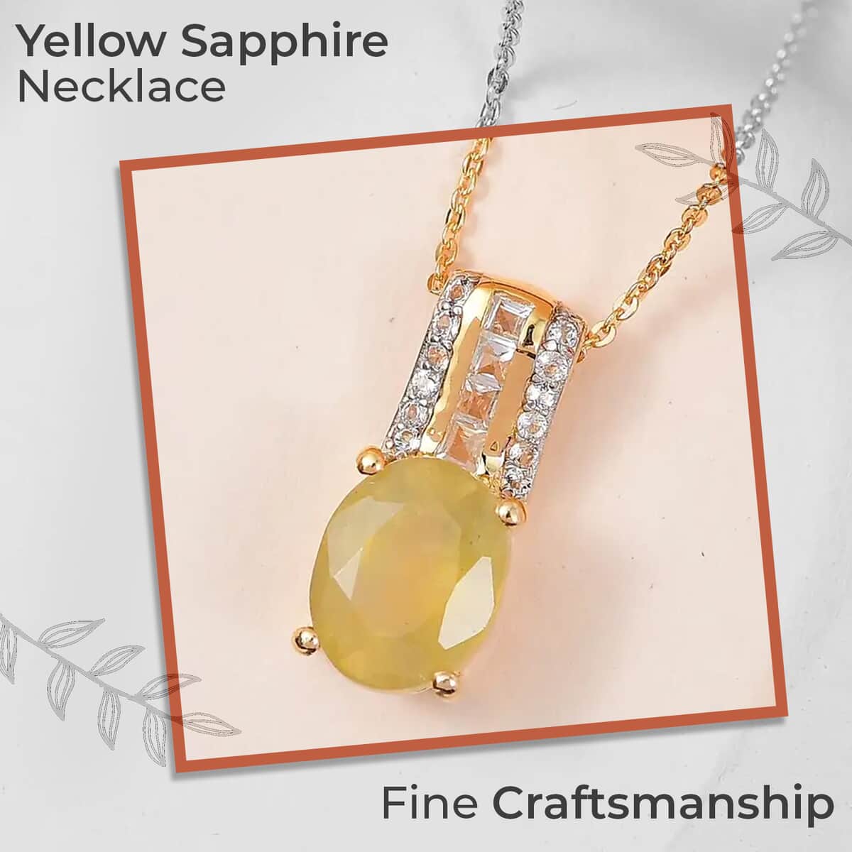 Yellow Sapphire (FF), White Topaz Pendant Necklace (20 Inches) in Vermeil YG Over Sterling Silver image number 1