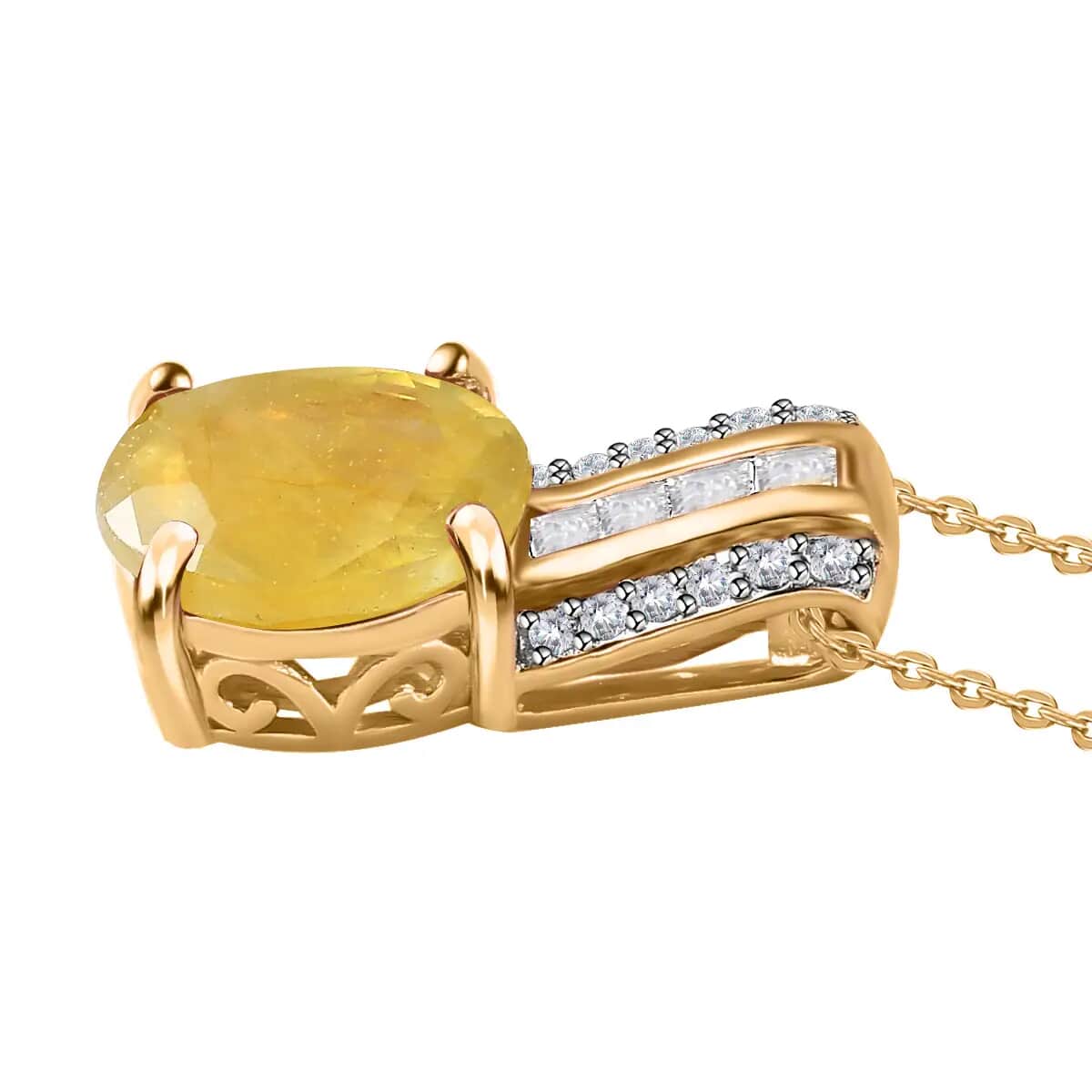 Yellow Sapphire (FF), White Topaz Pendant Necklace (20 Inches) in Vermeil YG Over Sterling Silver image number 3