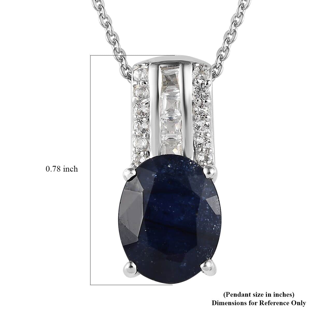 Masoala Sapphire Pendant Necklace, White Topaz Accent Pendant Necklace, 20 Inch Pendant Necklace, Platinum Over Sterling Silver Necklace 4.00 ctw image number 6