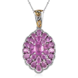 Ilakaka Hot Pink Sapphire (FF) Cocktail Pendant Necklace 20 Inches in Vermeil Yellow Gold and Platinum Over Sterling Silver 8.75 ctw