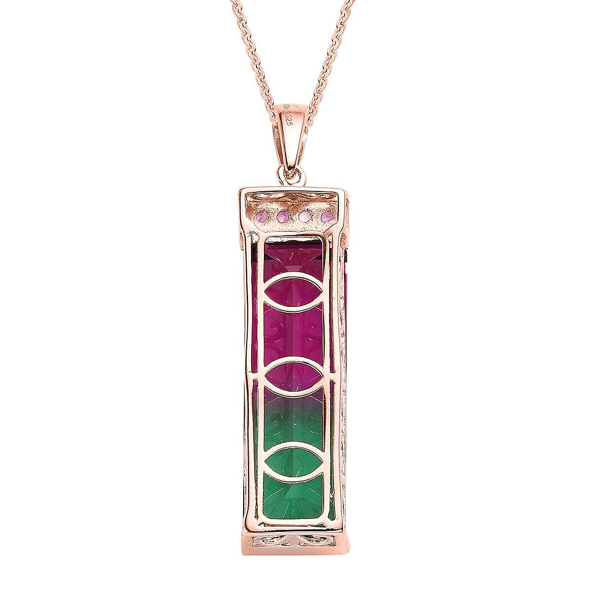 Watermelon Quartz (Triplet) and Orissa Rhodolite Garnet Pendant Necklace 20 Inches in Vermeil Rose Gold Over Sterling Silver 17.25 ctw