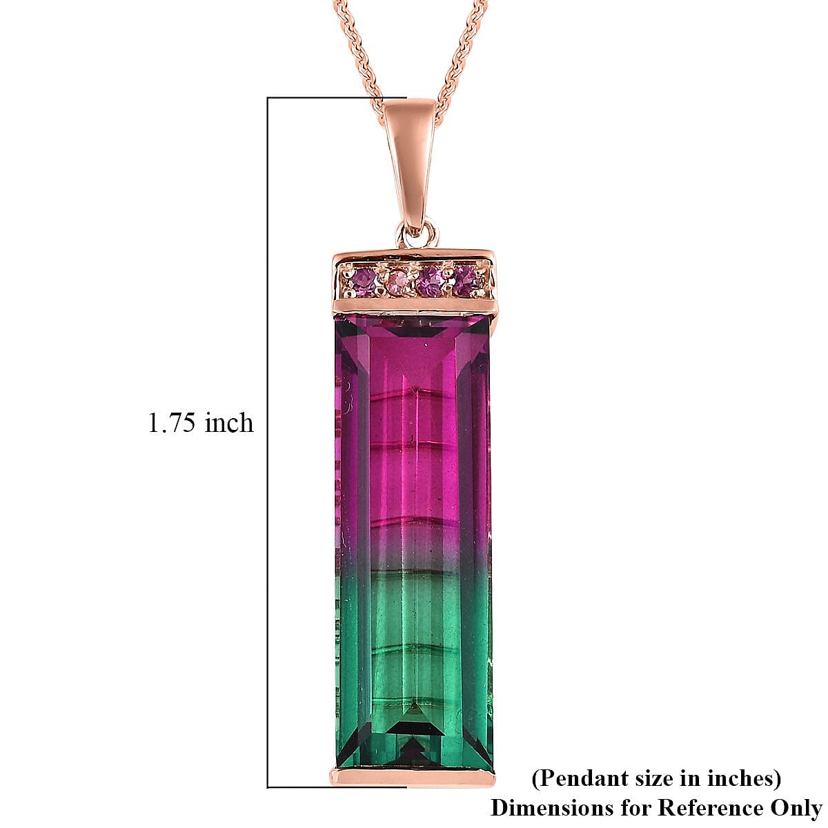 Watermelon Quartz (Triplet) and Orissa Rhodolite Garnet Pendant Necklace 20 Inches in Vermeil Rose Gold Over Sterling Silver 17.25 ctw
