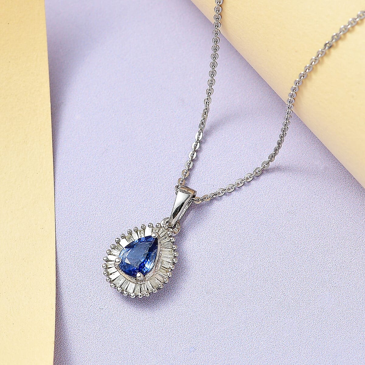 Ceylon Blue Sapphire and Diamond Halo Pendant Necklace 20 Inches in Platinum Over Sterling Silver 1.00 ctw image number 1