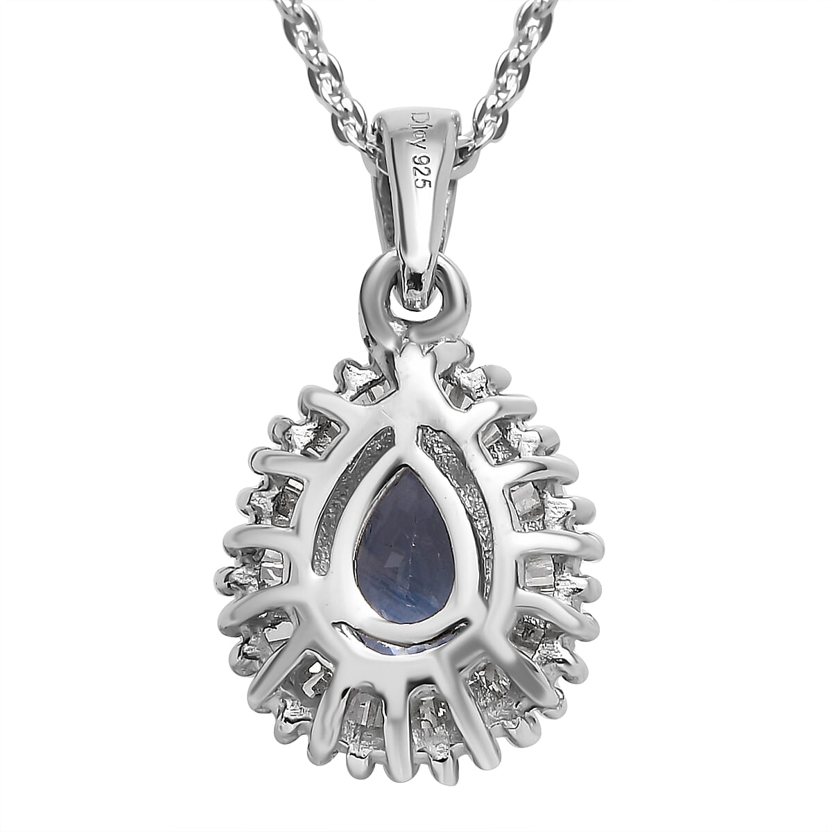 Ceylon Blue Sapphire and Diamond Halo Pendant Necklace 20 Inches in Platinum Over Sterling Silver 1.00 ctw image number 4