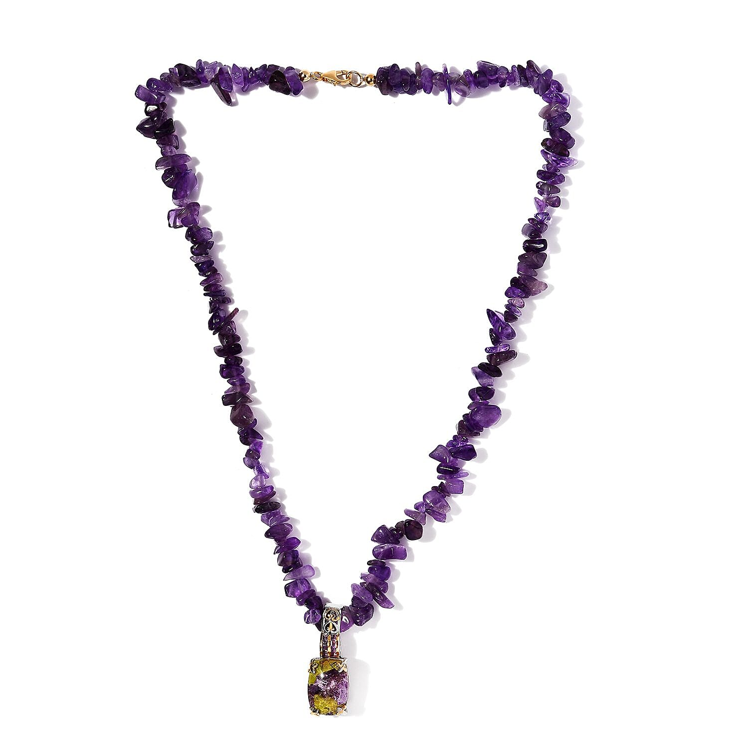 Tasmanian Stichtite and Amethyst Pendant Necklace 20 Inches in Vermeil YG and Platinum Over Sterling Silver 90.00 ctw