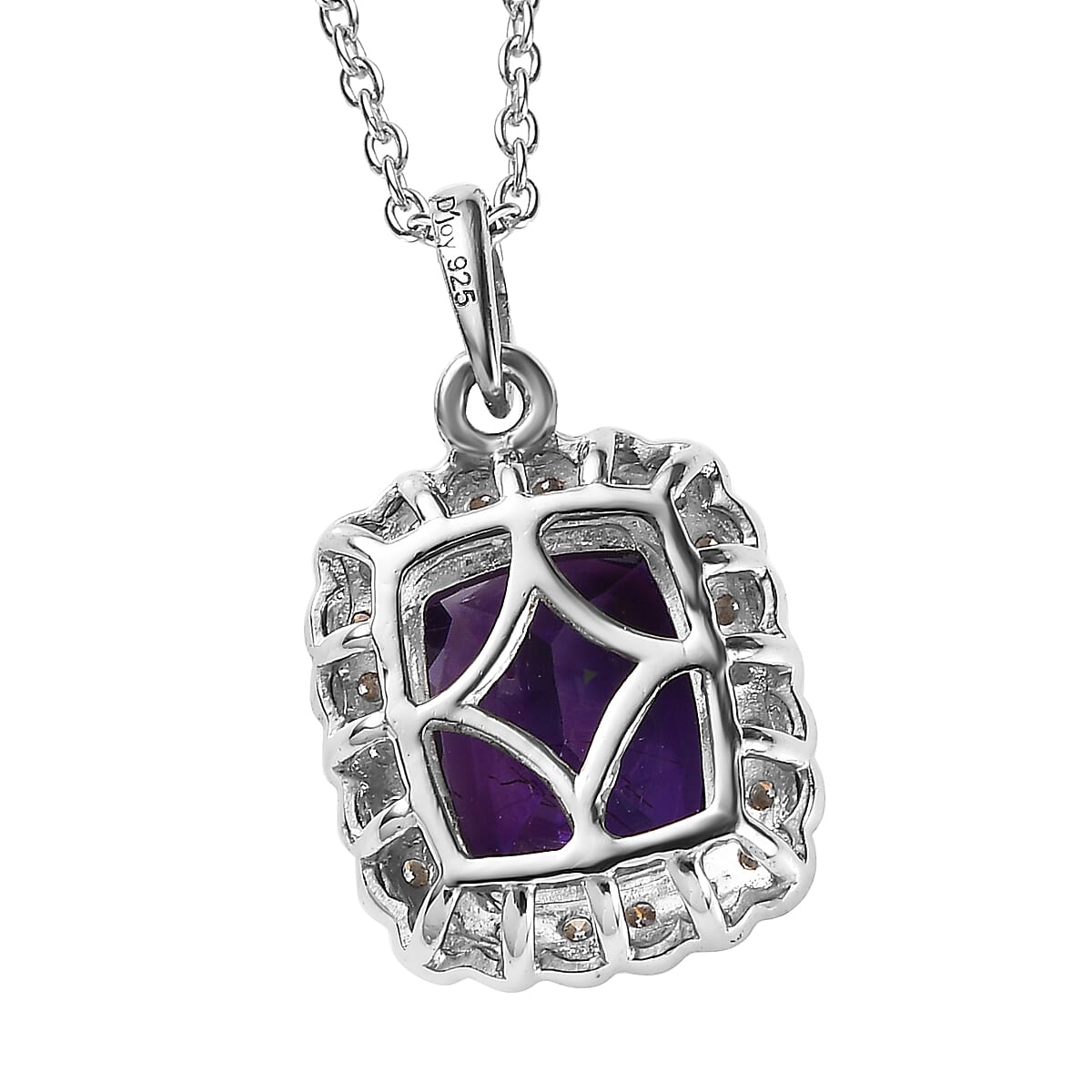 Premium Moroccan Amethyst and Moissanite Halo Pendant Necklace 20 Inches in Platinum Over Sterling Silver 3.40 ctw image number 4