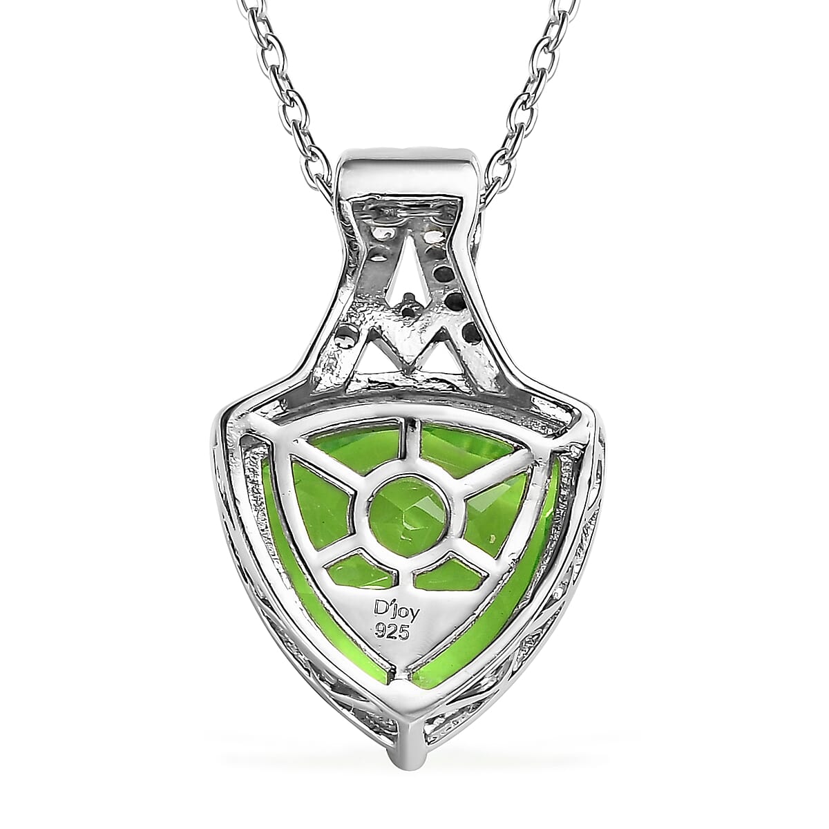 Chartreuse Quartz (Triplet) and White Zircon Pendant Necklace 20 Inches in Platinum Over Sterling Silver 6.25 ctw