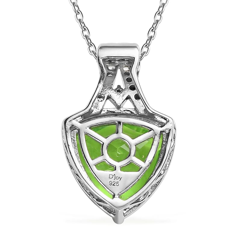 Chartreuse Quartz (Triplet) and White Zircon Pendant Necklace 20 Inches in Platinum Over Sterling Silver 6.25 ctw