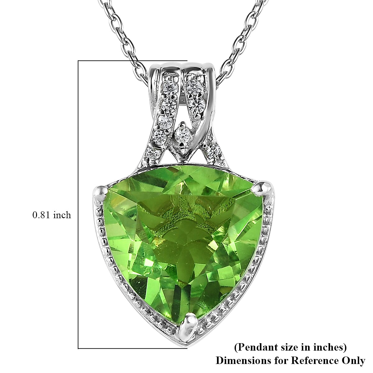 Chartreuse Quartz (Triplet) and White Zircon Pendant Necklace 20 Inches in Platinum Over Sterling Silver 6.25 ctw