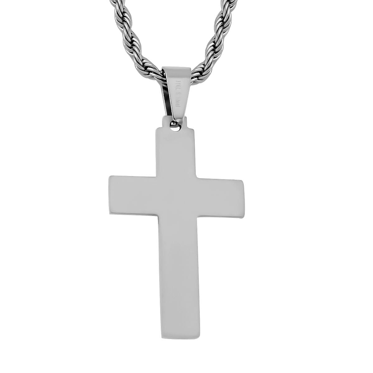 Set of 2 Cross and Bar Men's Pendants Necklace 24 Inches in Stainless Steel image number 4