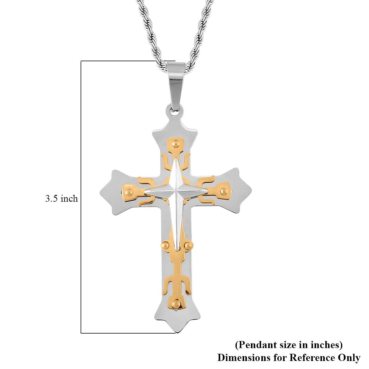 Men's Cross Pendant Necklace (24 Inches) in ION Plated YG and Stainless Steel , Tarnish-Free, Waterproof, Sweat Proof Jewelry image number 4