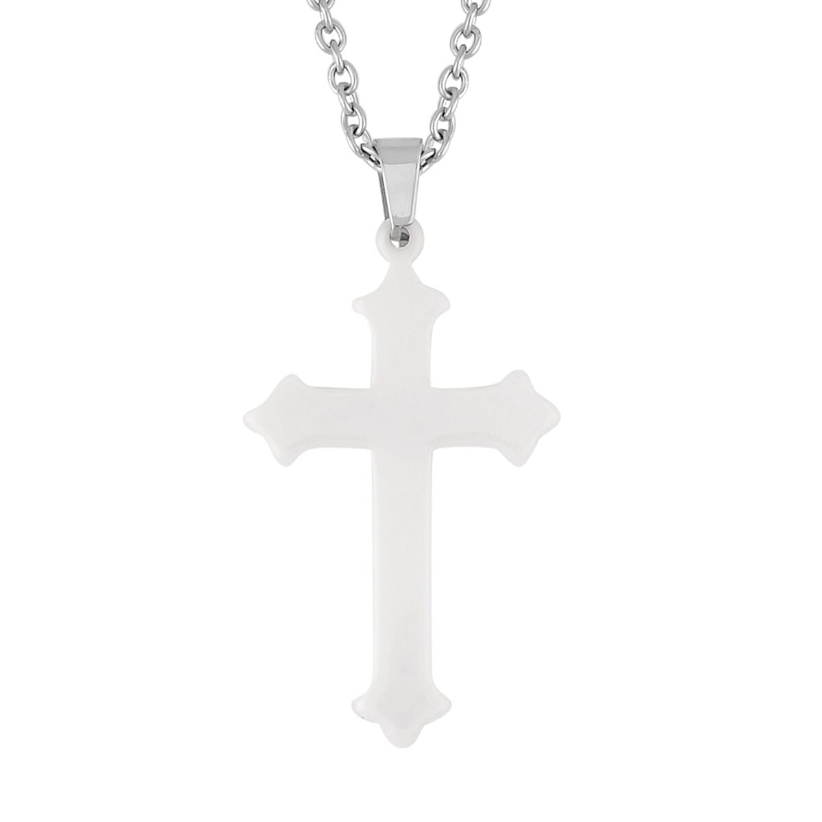 White Color Ceramic Men's Band Ring (Size 10.0) and Cross Pendant Necklace (24 Inches) in Stainless Steel | Tarnish-Free, Waterproof, Sweat Proof Jewelry image number 5