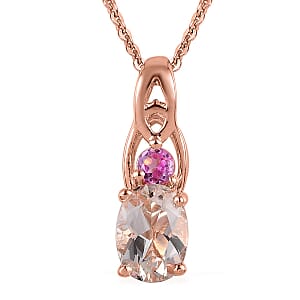 Marropino Morganite and Morro Redondo Pink Tourmaline Pendant Necklace 20 Inches in Vermeil Rose Gold Over Sterling Silver 0.75 ctw