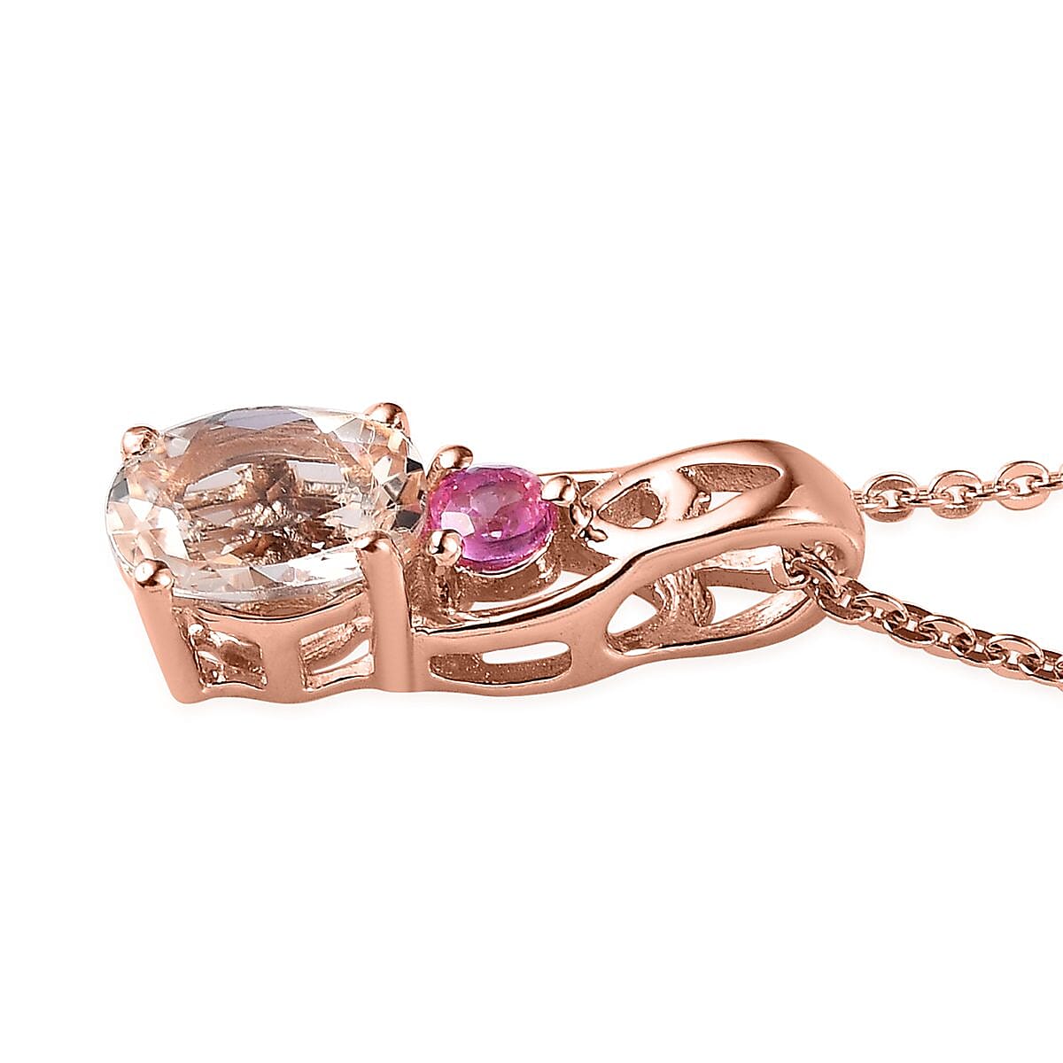 Marropino Morganite and Morro Redondo Pink Tourmaline Pendant Necklace 20 Inches in Vermeil Rose Gold Over Sterling Silver 0.75 ctw