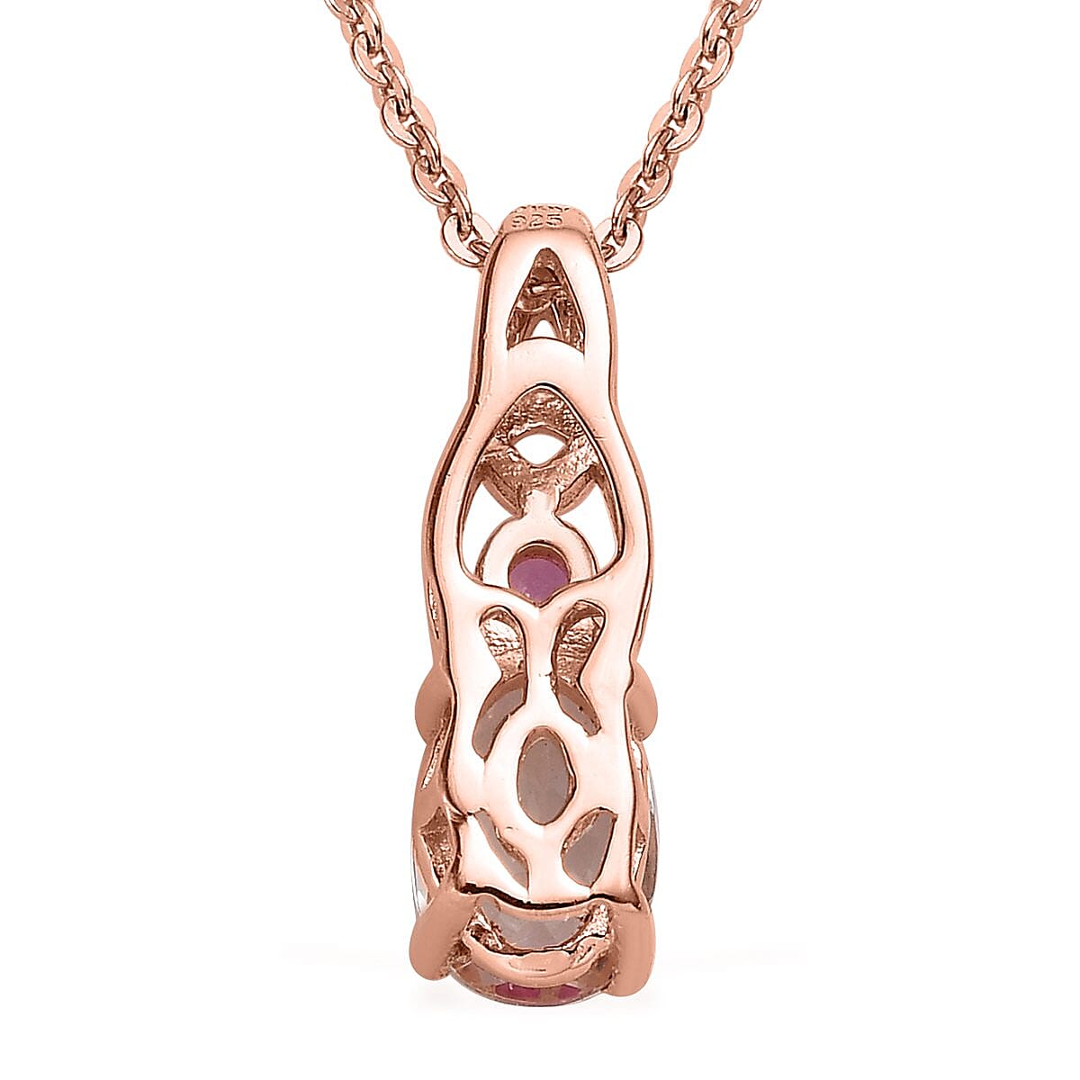 Marropino Morganite and Morro Redondo Pink Tourmaline Pendant Necklace 20 Inches in Vermeil Rose Gold Over Sterling Silver 0.75 ctw