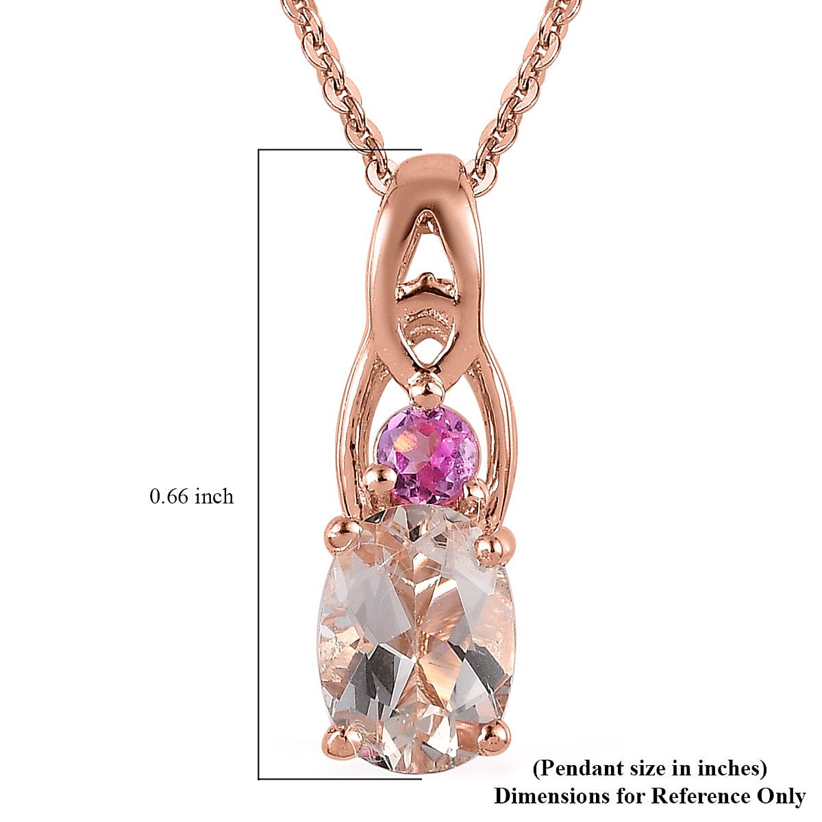 Marropino Morganite and Morro Redondo Pink Tourmaline Pendant Necklace 20 Inches in Vermeil Rose Gold Over Sterling Silver 0.75 ctw