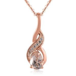 Marropino Morganite and White Zircon Pendant Necklace 20 Inches in Vermeil Rose Gold Over Sterling Silver 0.50 ctw