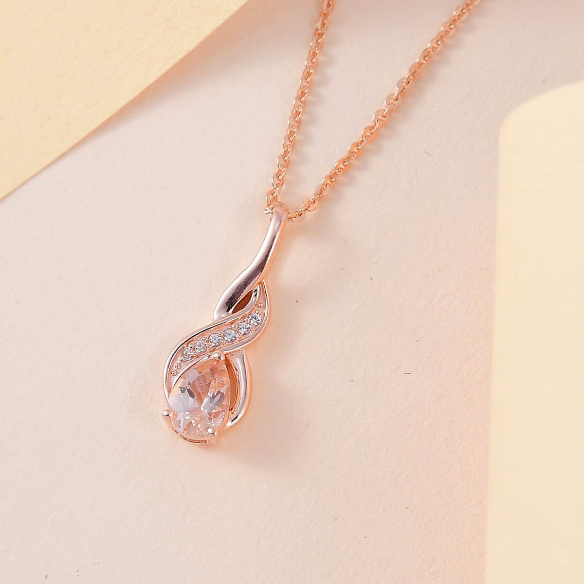 Marropino Morganite and White Zircon Pendant Necklace 20 Inches in Vermeil Rose Gold Over Sterling Silver 0.50 ctw image number 1
