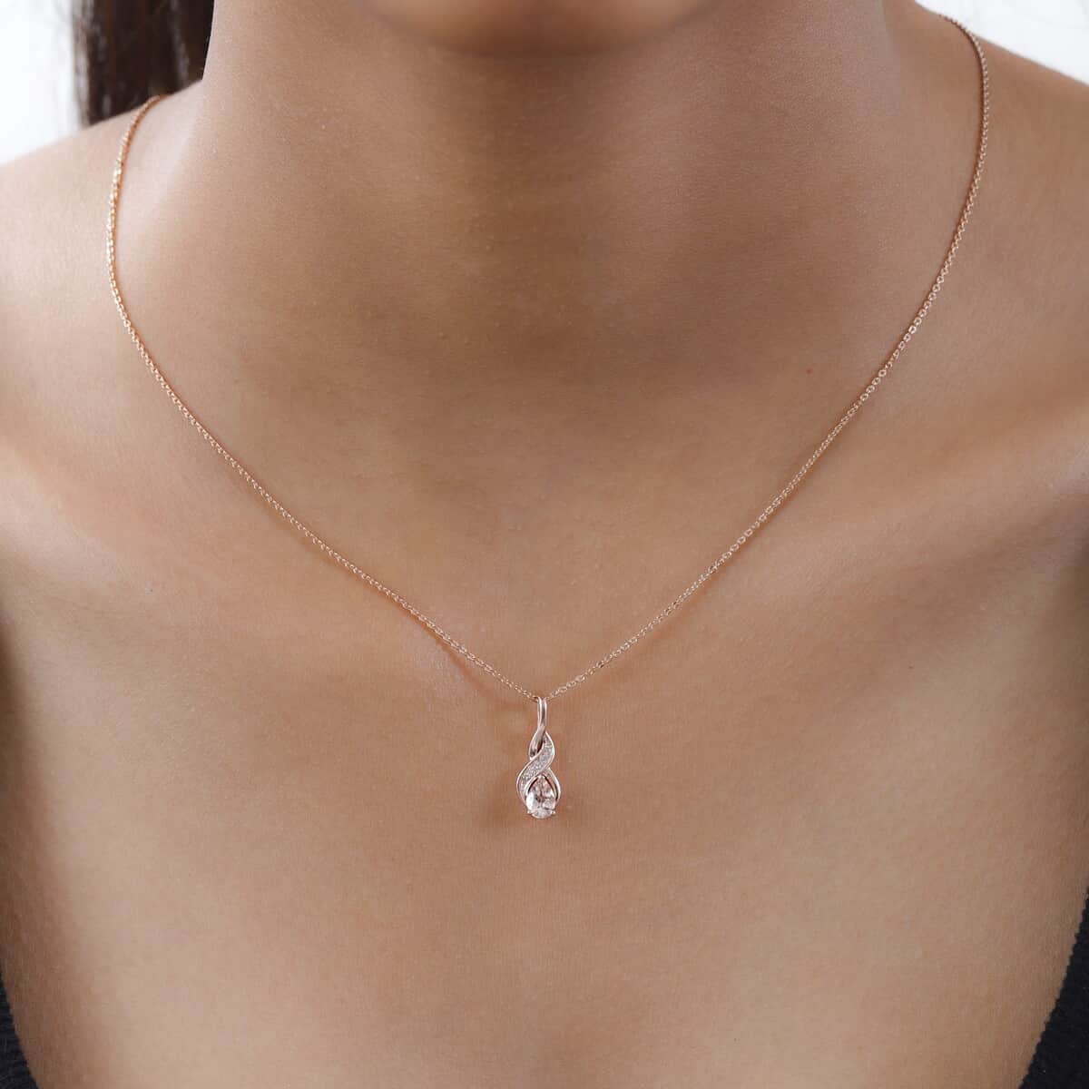 Marropino Morganite and White Zircon Pendant Necklace 20 Inches in Vermeil Rose Gold Over Sterling Silver 0.50 ctw image number 2