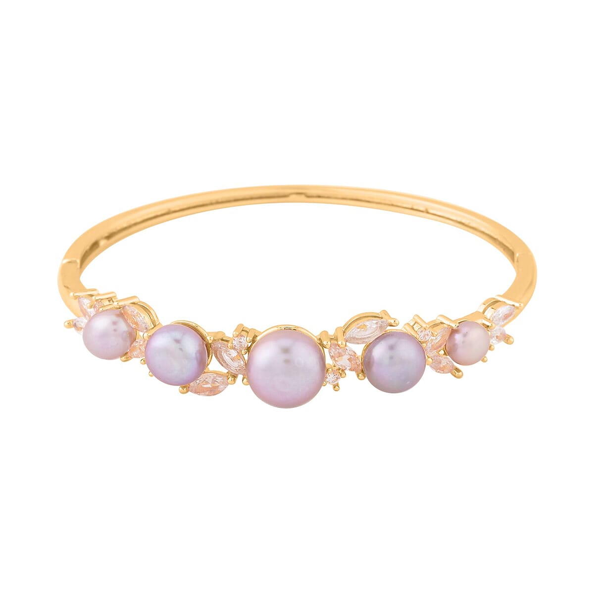 Purple Freshwater Pearl Bangle Bracelet (7 in) and Earrings in Goldtone & ION Plated YG Stainless Steel 2.00 ctw , Tarnish-Free, Waterproof, Sweat Proof Jewelry image number 2