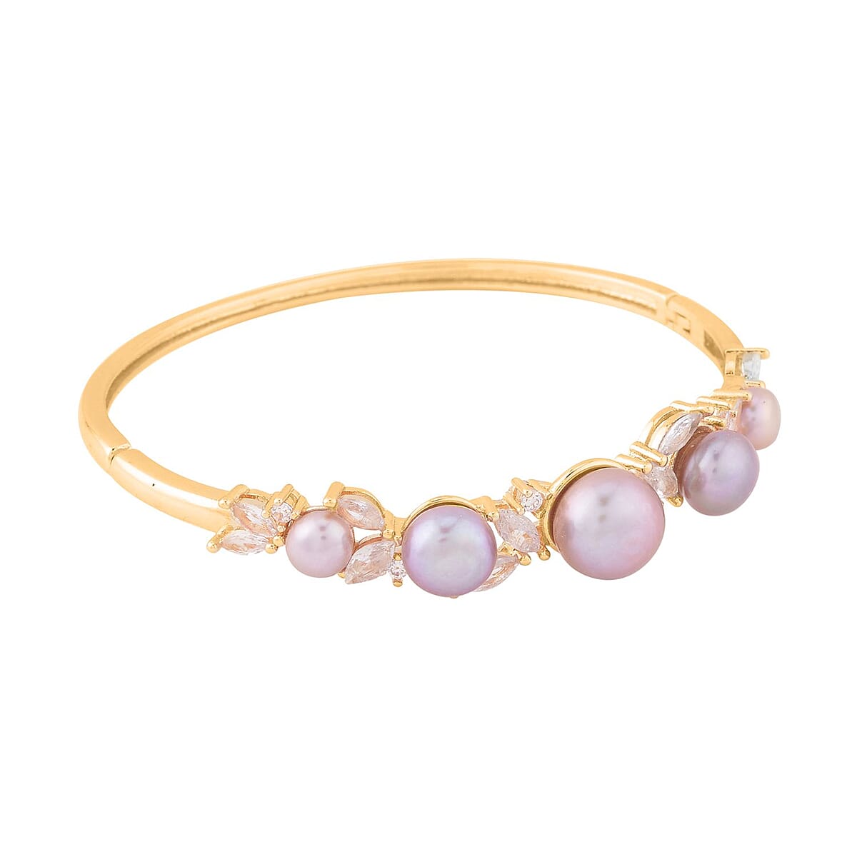 Purple Freshwater Pearl Bangle Bracelet (7 in) and Earrings in Goldtone & ION Plated YG Stainless Steel 2.00 ctw , Tarnish-Free, Waterproof, Sweat Proof Jewelry image number 3