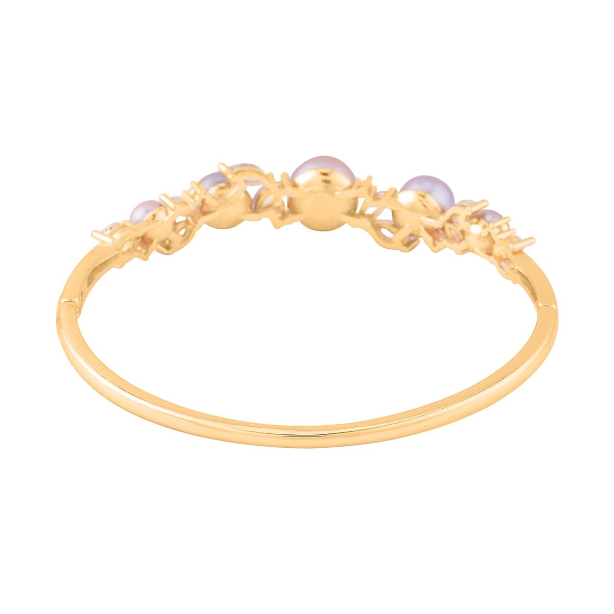 Purple Freshwater Pearl Bangle Bracelet (7 in) and Earrings in Goldtone & ION Plated YG Stainless Steel 2.00 ctw , Tarnish-Free, Waterproof, Sweat Proof Jewelry image number 4