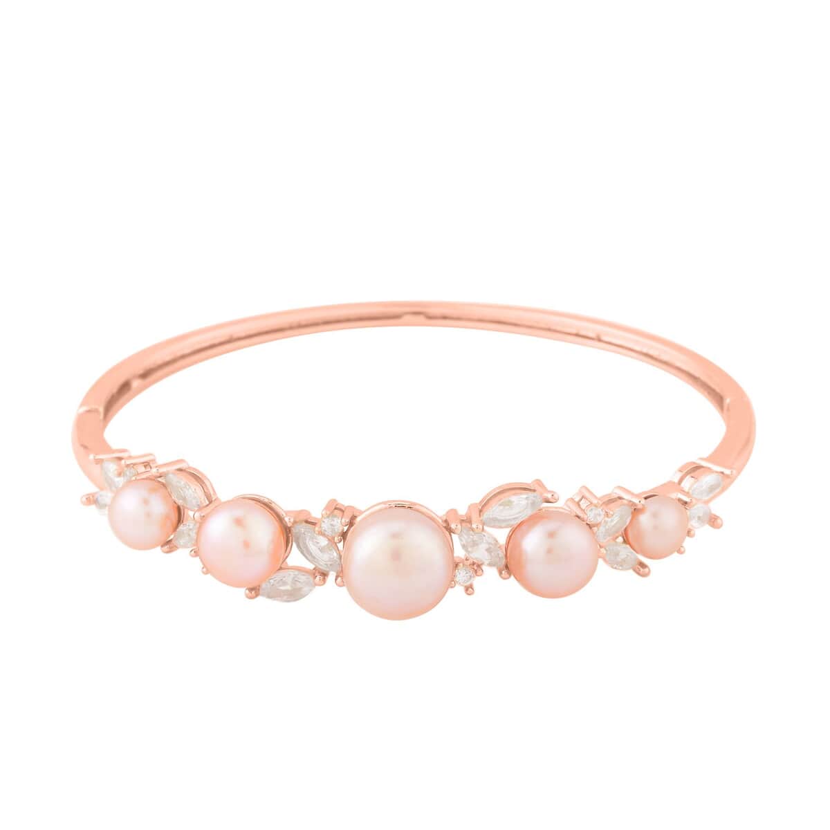 Peach Freshwater Pearl Bangle Bracelet (7 in) and Earrings in Rosetone & ION Plated RG Stainless Steel 2.00 ctw , Tarnish-Free, Waterproof, Sweat Proof Jewelry image number 2