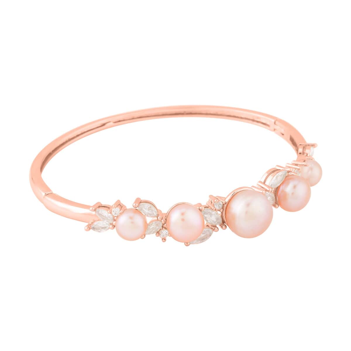 Peach Freshwater Pearl Bangle Bracelet (7 in) and Earrings in Rosetone & ION Plated RG Stainless Steel 2.00 ctw , Tarnish-Free, Waterproof, Sweat Proof Jewelry image number 3