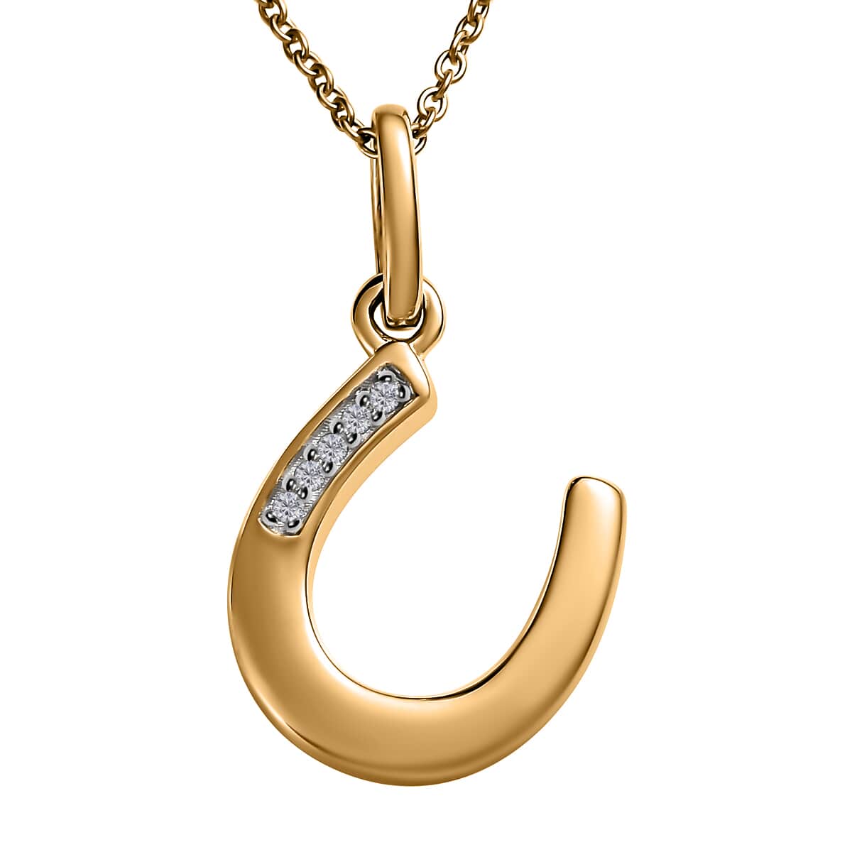 14K Yellow Gold White Diamond Accent Lucky Horseshoe Pendant Necklace 18 Inches image number 0
