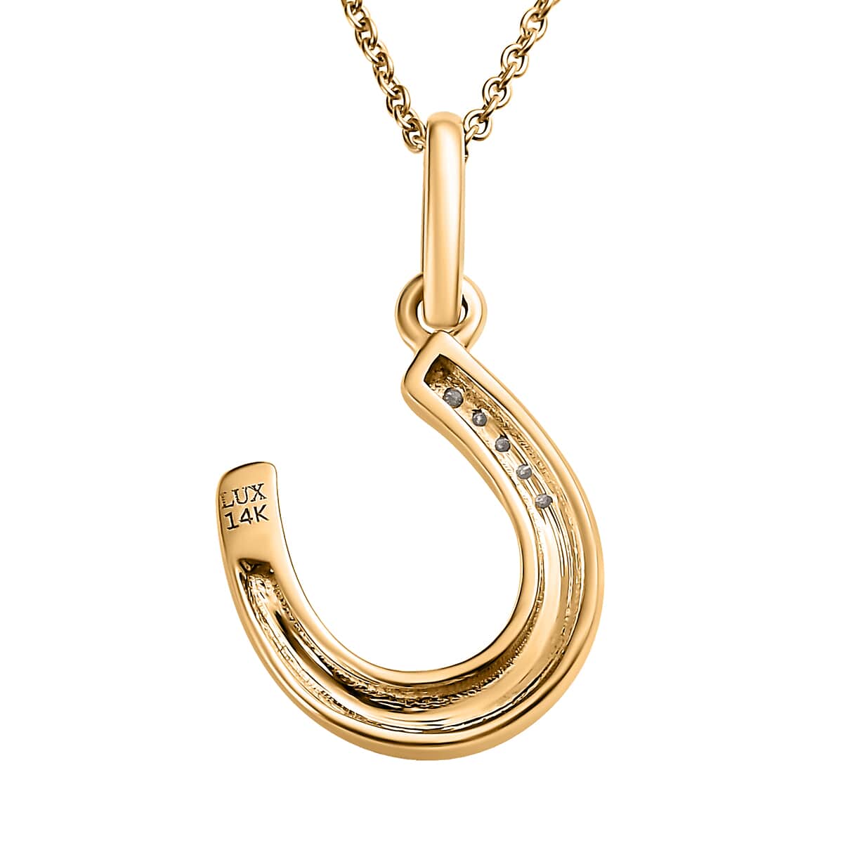 14K Yellow Gold White Diamond Accent Lucky Horseshoe Pendant Necklace 18 Inches image number 4