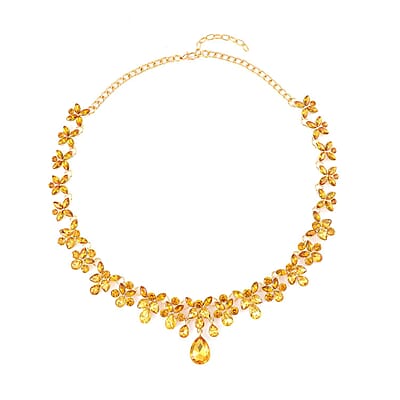 Champagne Color Austrian Crystal Dangle Earrings and Necklace 20-22 Inches in Goldtone