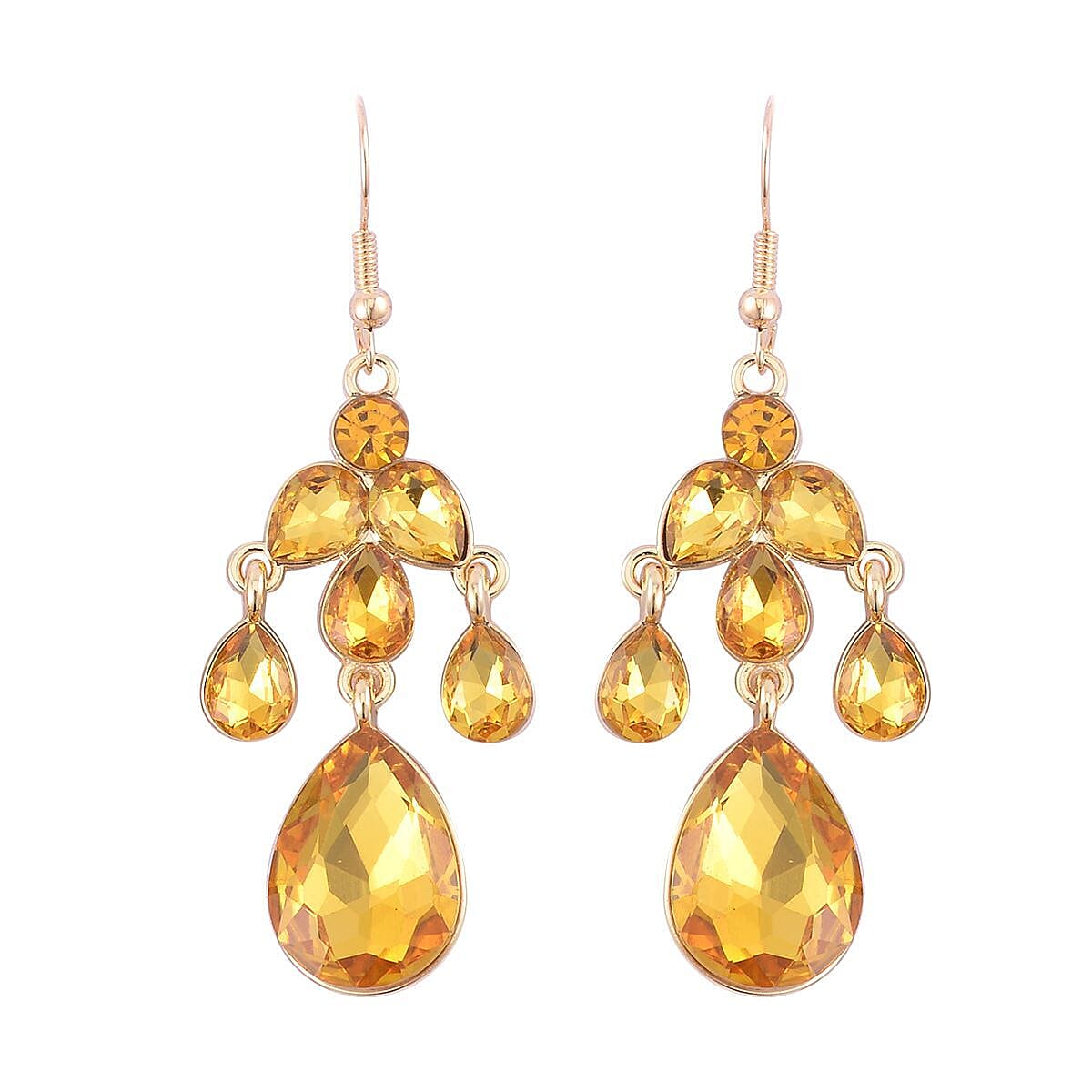 Champagne Color Austrian Crystal Dangle Earrings and Necklace 20-22 Inches in Goldtone
