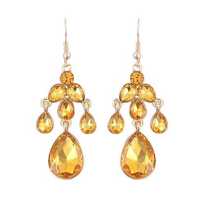 Champagne Color Austrian Crystal Dangle Earrings and Necklace 20-22 Inches in Goldtone