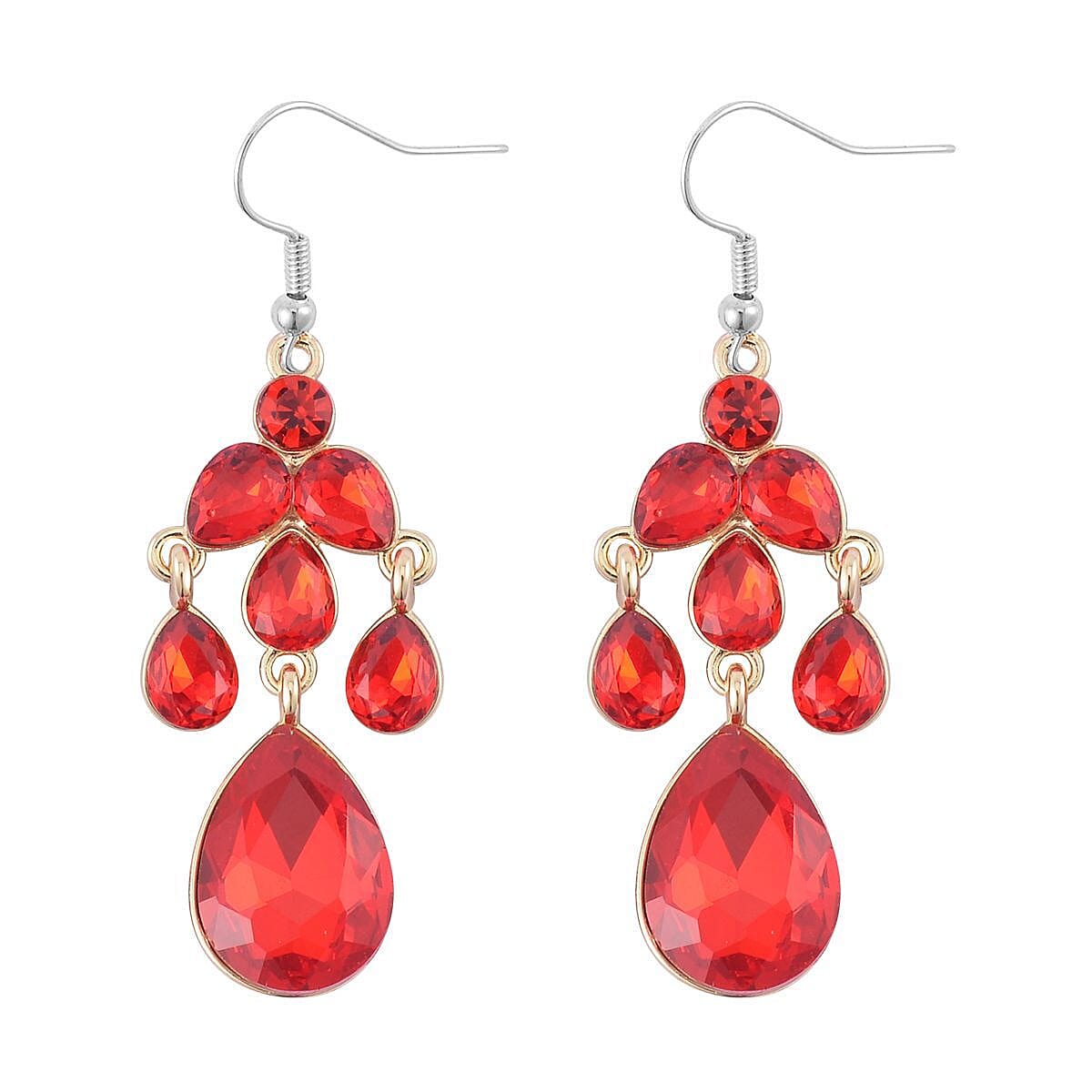 Red Austrian Crystal Dangle Earrings and Necklace 20-22 Inches in Goldtone image number 6