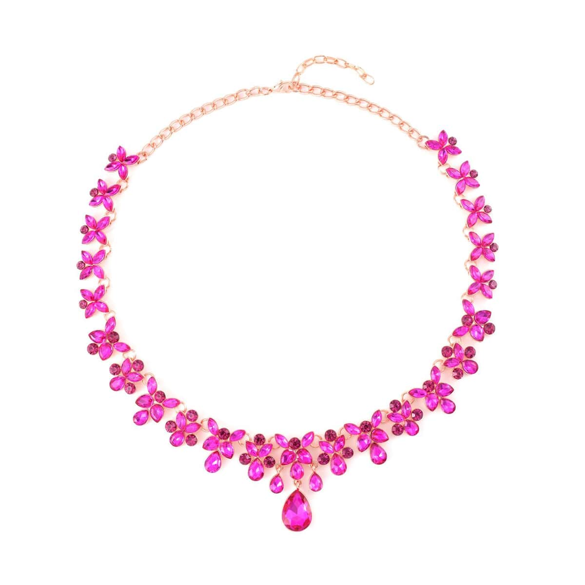 Fuchsia Austrian Crystal Dangle Earrings and Necklace in Rosetone 20-22 Inches image number 2