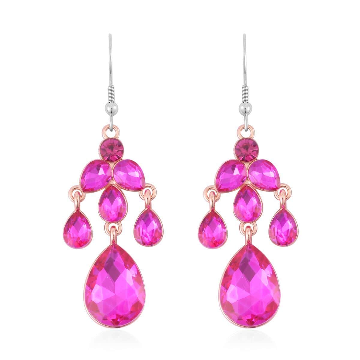 Fuchsia Austrian Crystal Dangle Earrings and Necklace in Rosetone 20-22 Inches image number 5