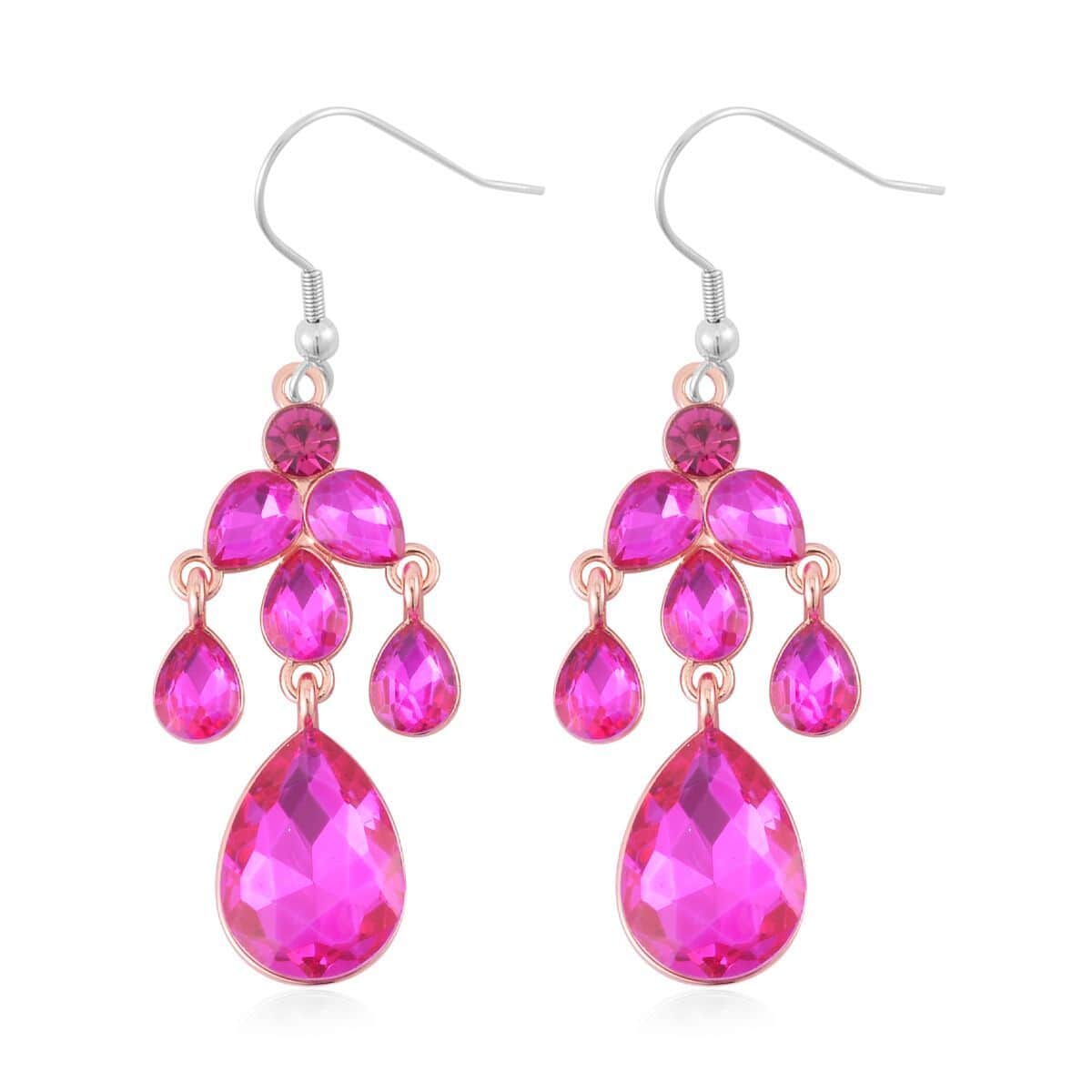 Fuchsia Austrian Crystal Dangle Earrings and Necklace in Rosetone 20-22 Inches image number 6