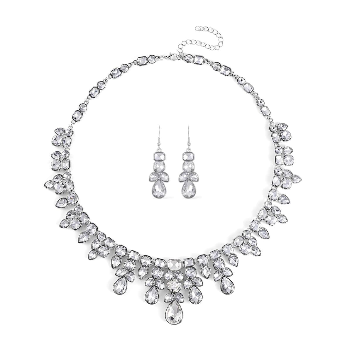 Austrian Crystal Necklace 20-23 Inches and Dangle Earrings in Silvertone image number 0