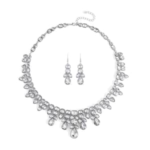 Austrian Crystal Necklace 20-23 Inches and Dangle Earrings in Silvertone