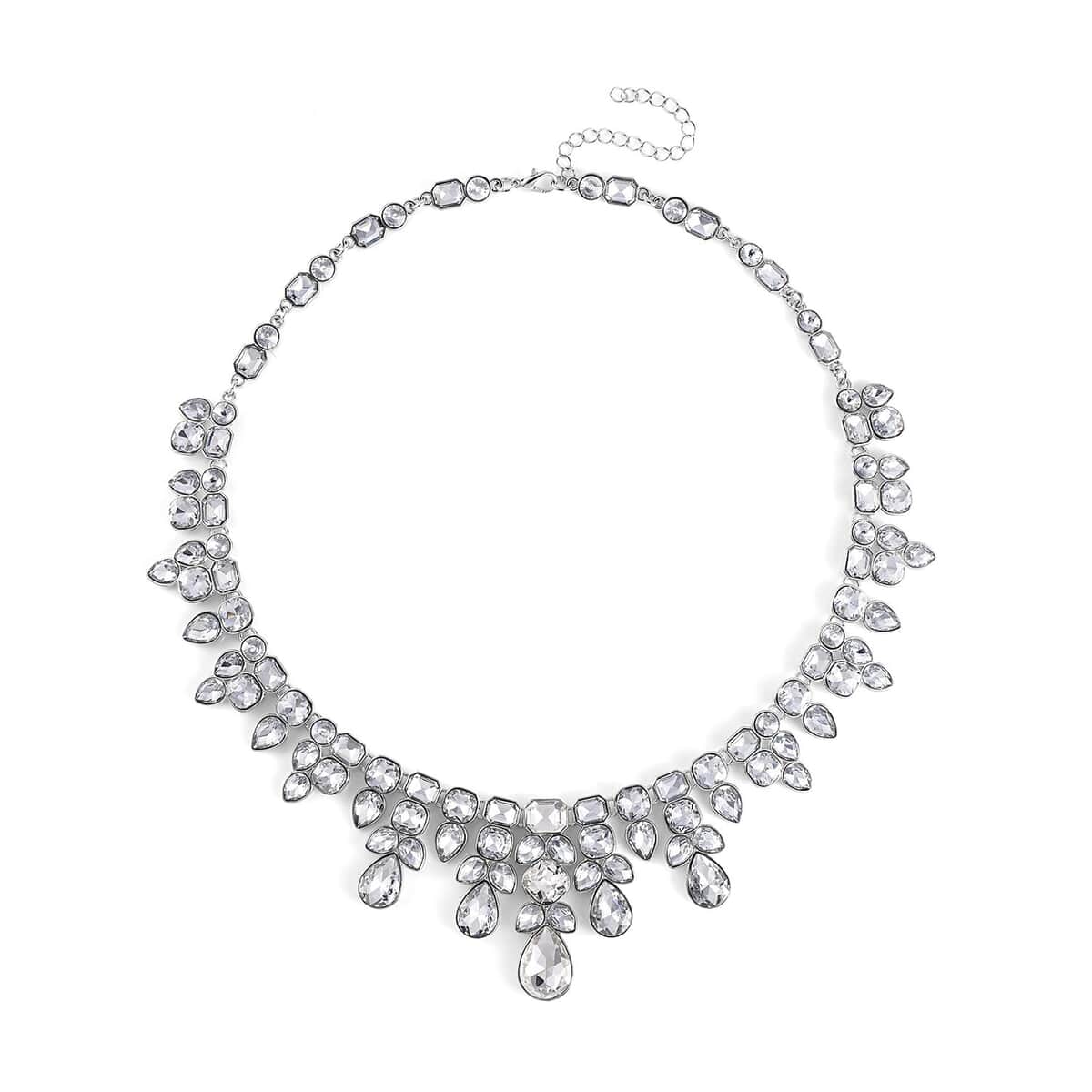 Austrian Crystal Necklace 20-23 Inches and Dangle Earrings in Silvertone image number 2