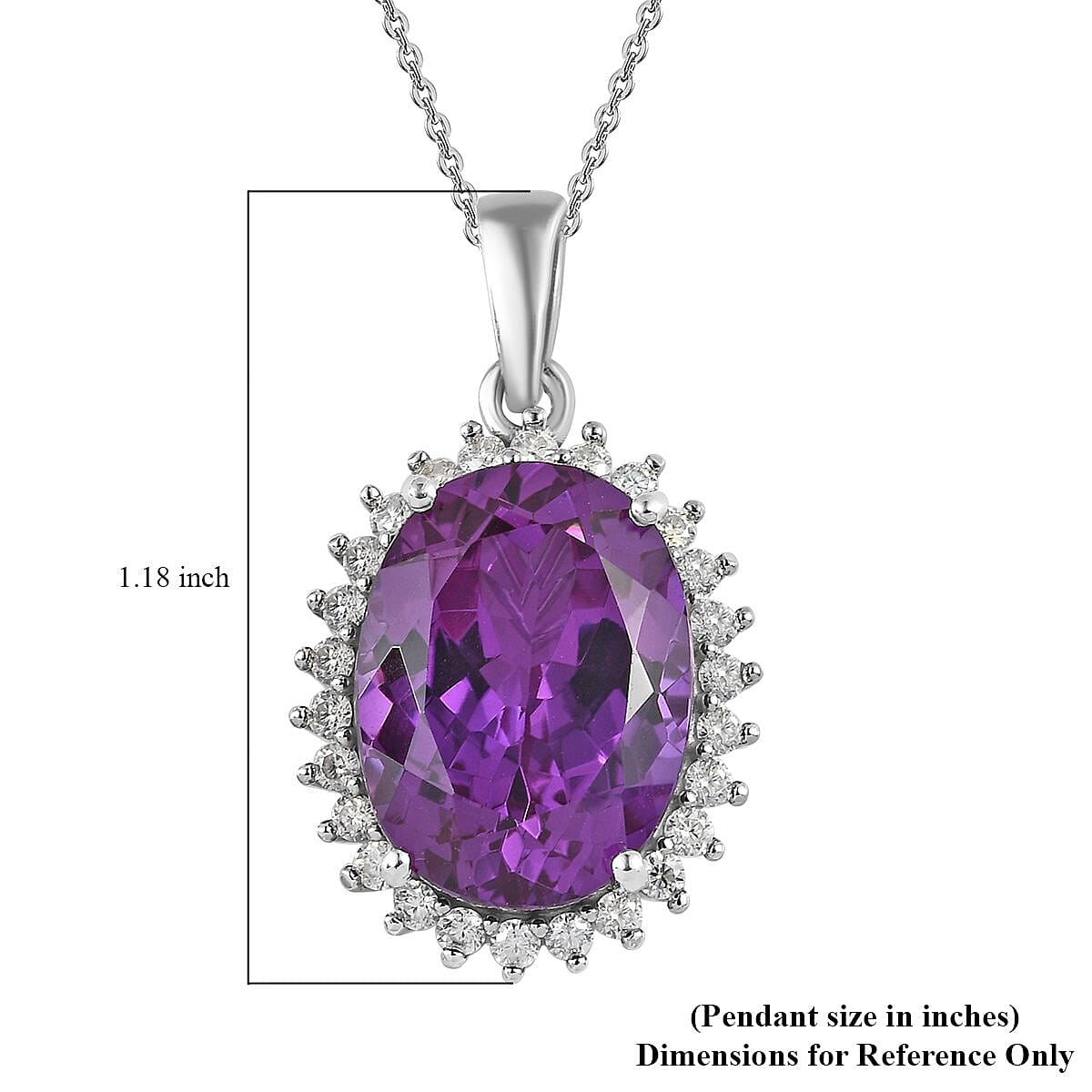 Lab Grown Color Change Sapphire and Moissanite Sunburst Pendant Necklace 20 Inches in Platinum Over Sterling Silver 14.90 ctw