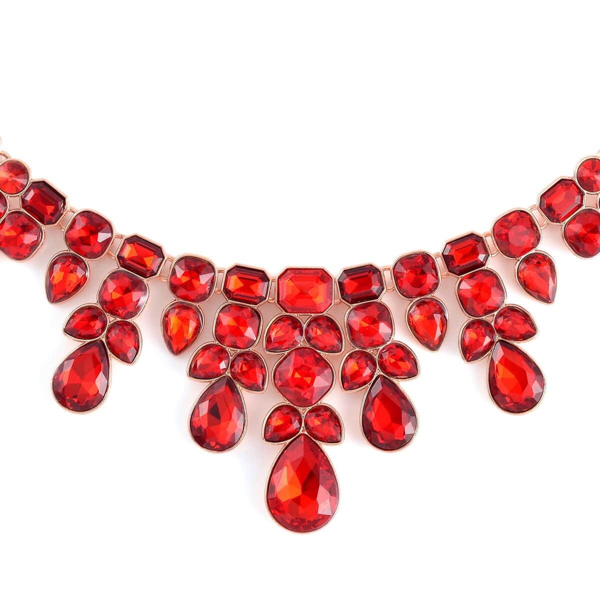Red Austrian Crystal Necklace 20-23 Inches and Dangle Earrings in Rosetone image number 3